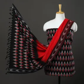 Black - 3pc Cotton Handloom Pochampally Ikat Dress Material 12