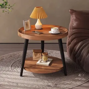 2 Layer Bamboo Round Coffee Table Nordic Minimalist Living Room Side Table