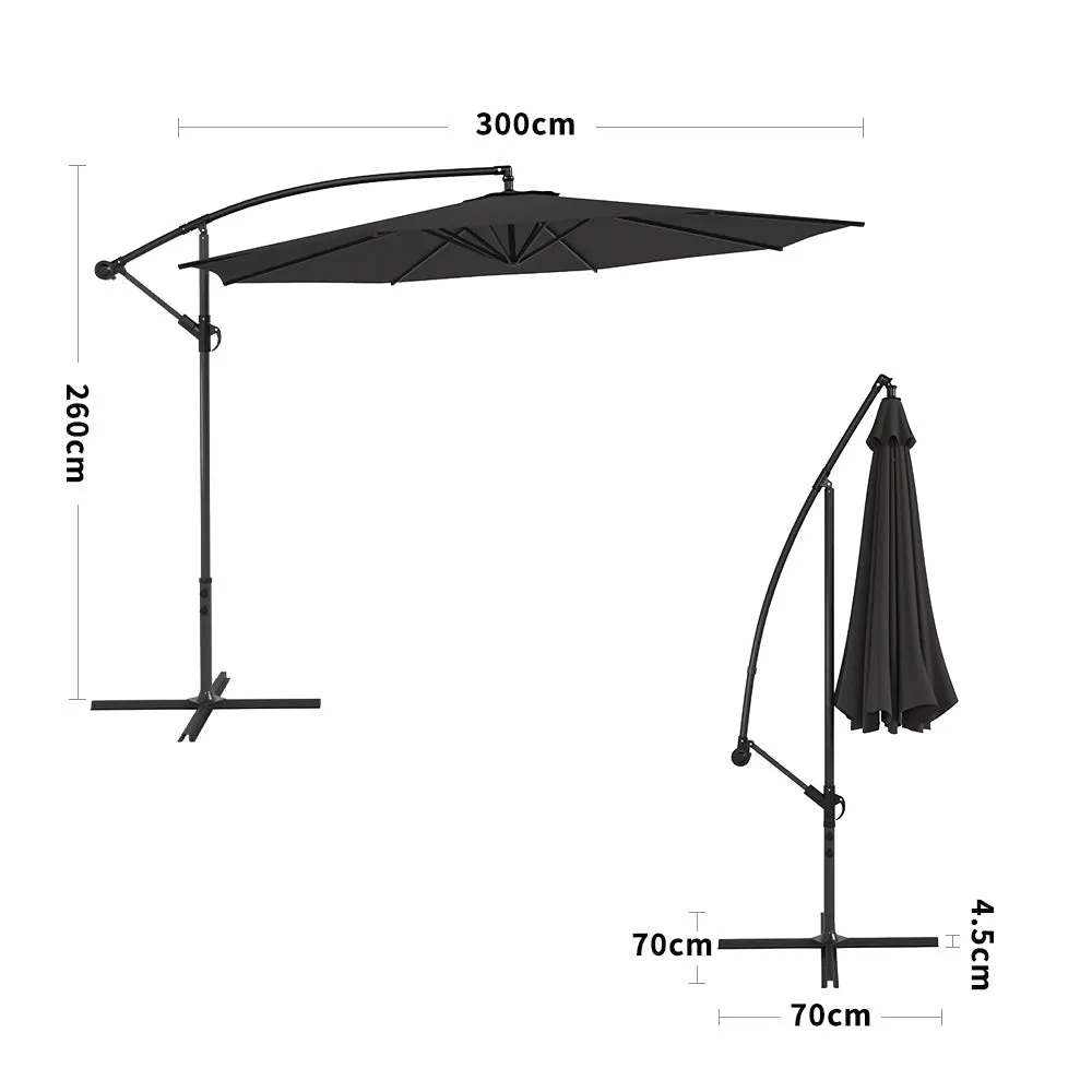 3M Black Sun Parasol Hanging Banana Umbrella