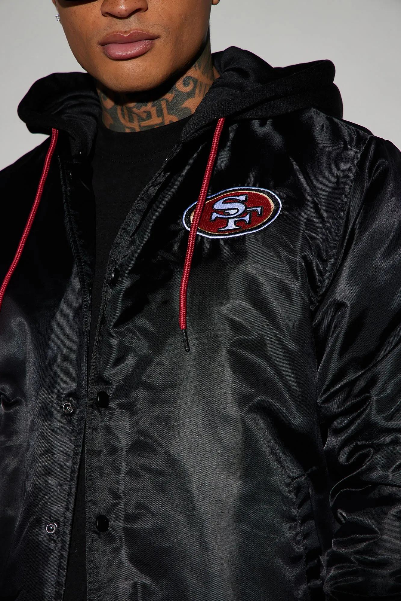 49ers Hooded Bomber Jacket - Black