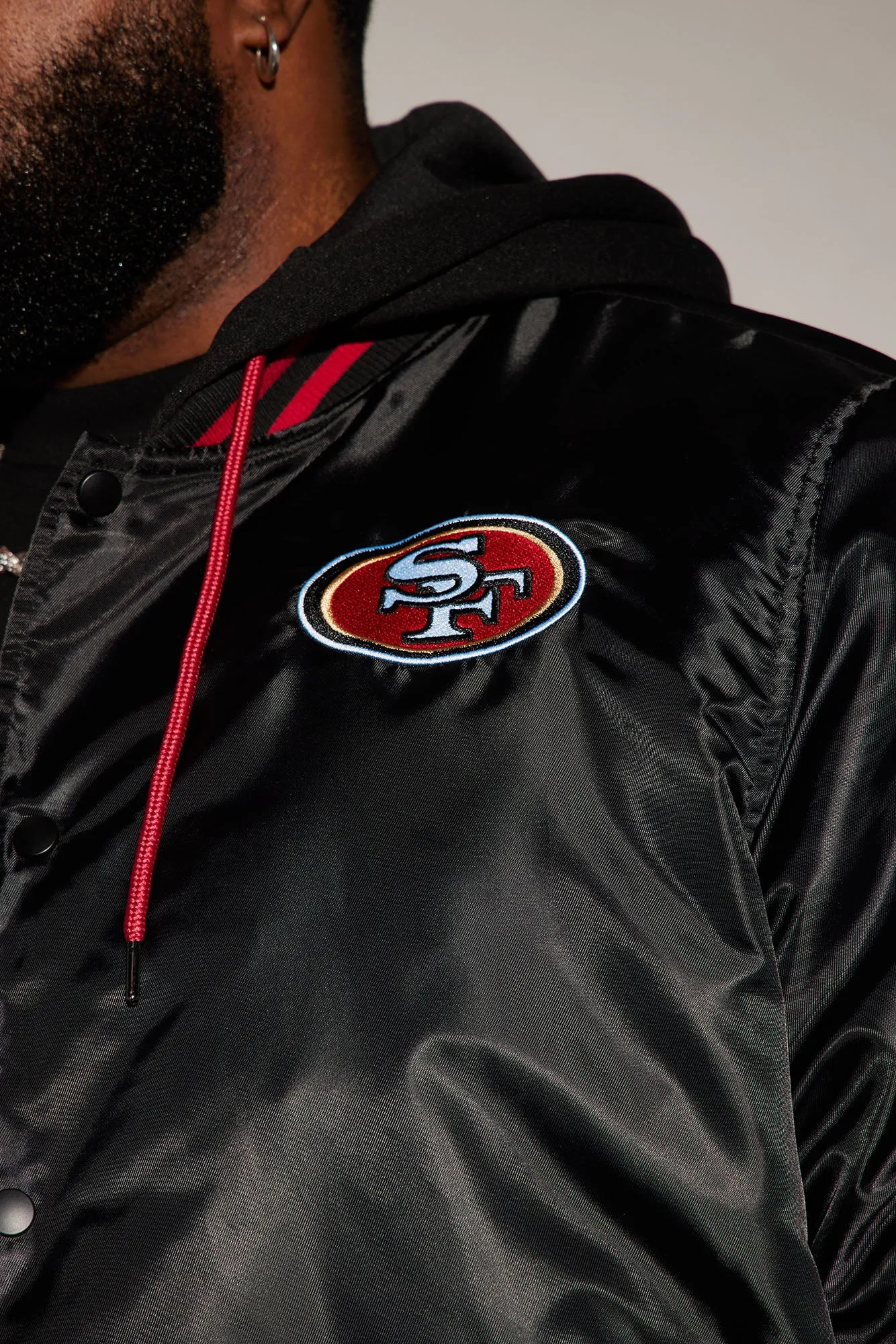 49ers Hooded Bomber Jacket - Black