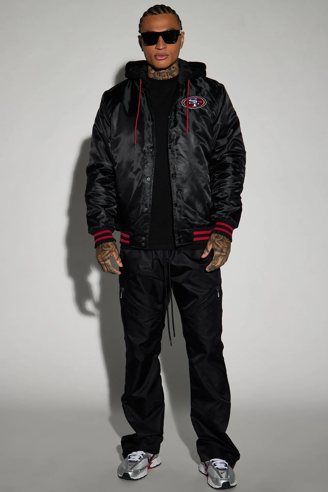 49ers Hooded Bomber Jacket - Black