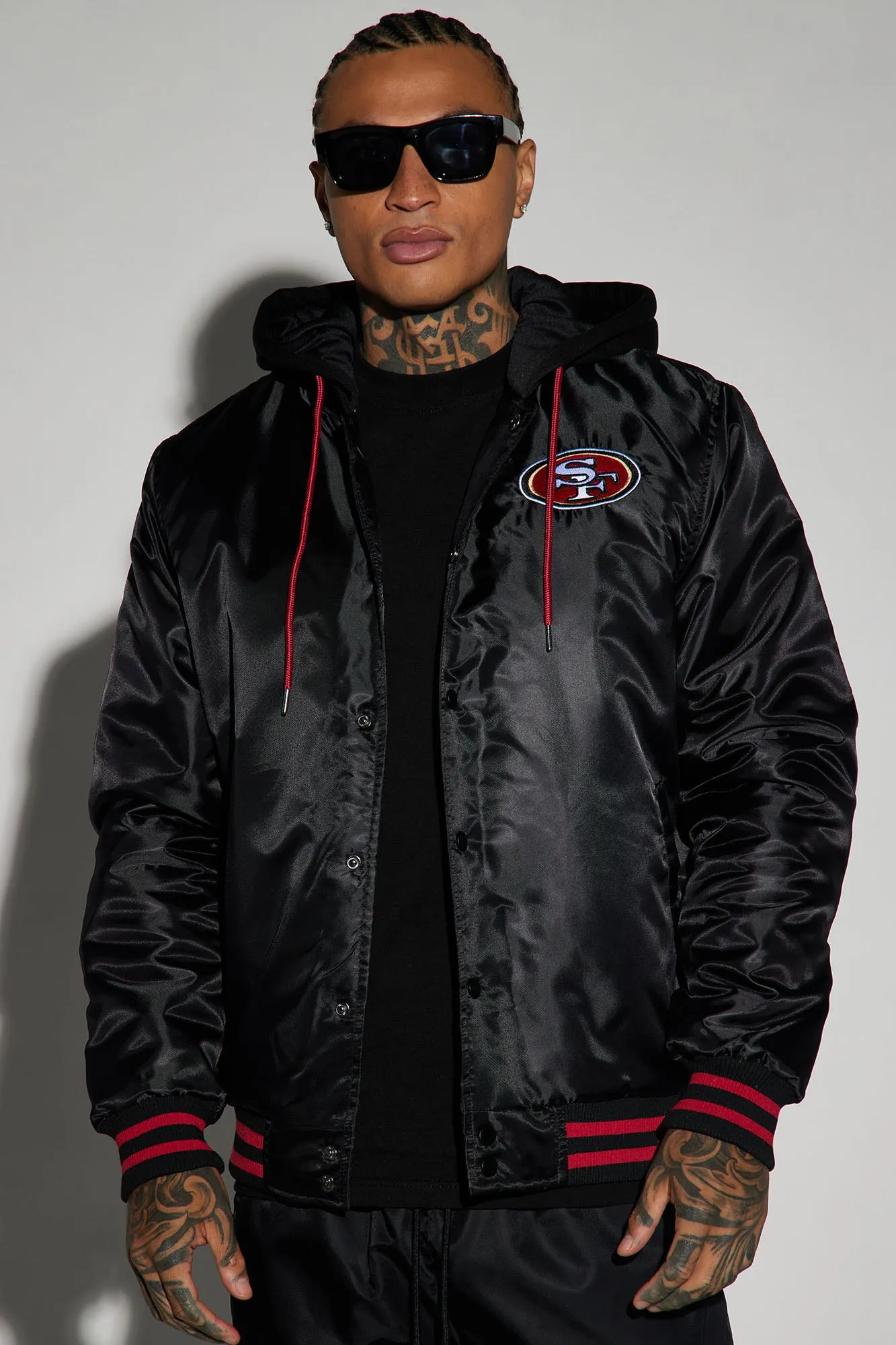 49ers Hooded Bomber Jacket - Black