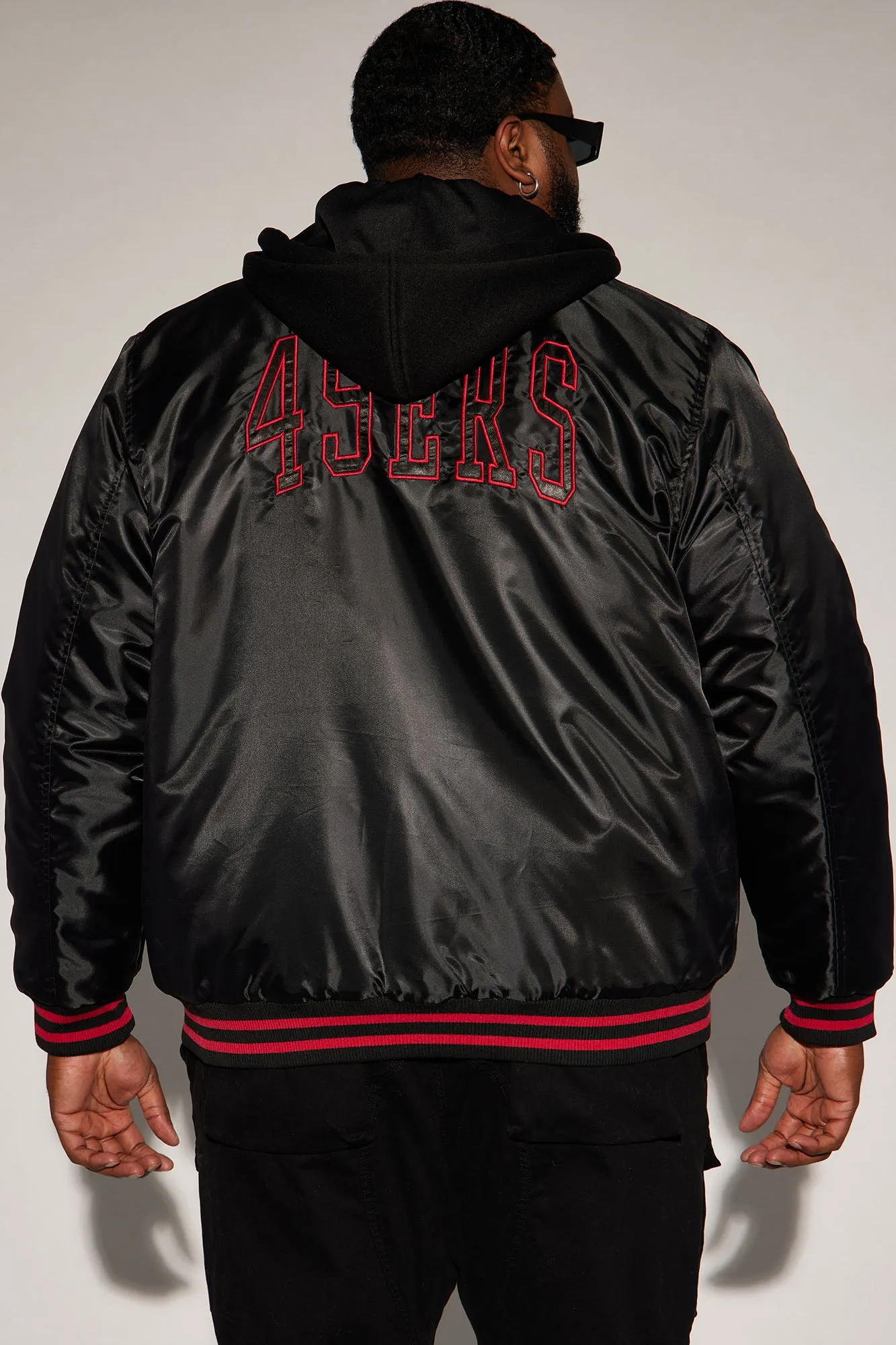 49ers Hooded Bomber Jacket - Black