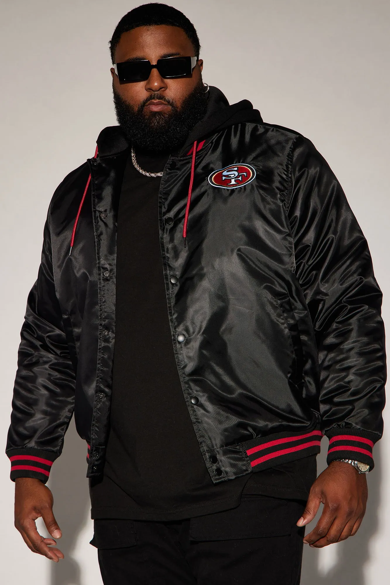 49ers Hooded Bomber Jacket - Black