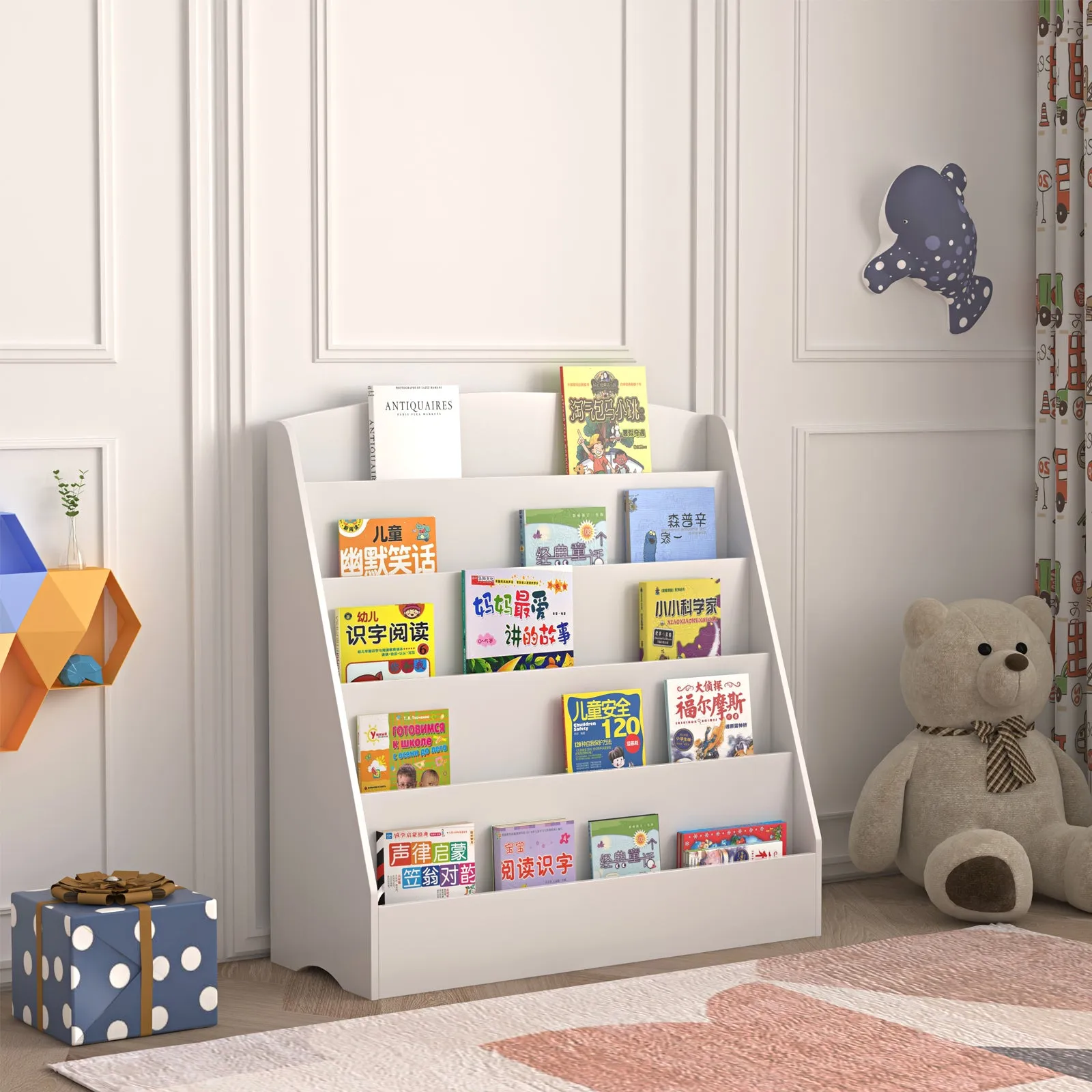 5-Tier Kids Bookcase Book Shelf -White