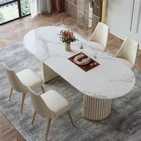 63"Modern Minimalist White Oval Glossy Sintered Stone Dining Table