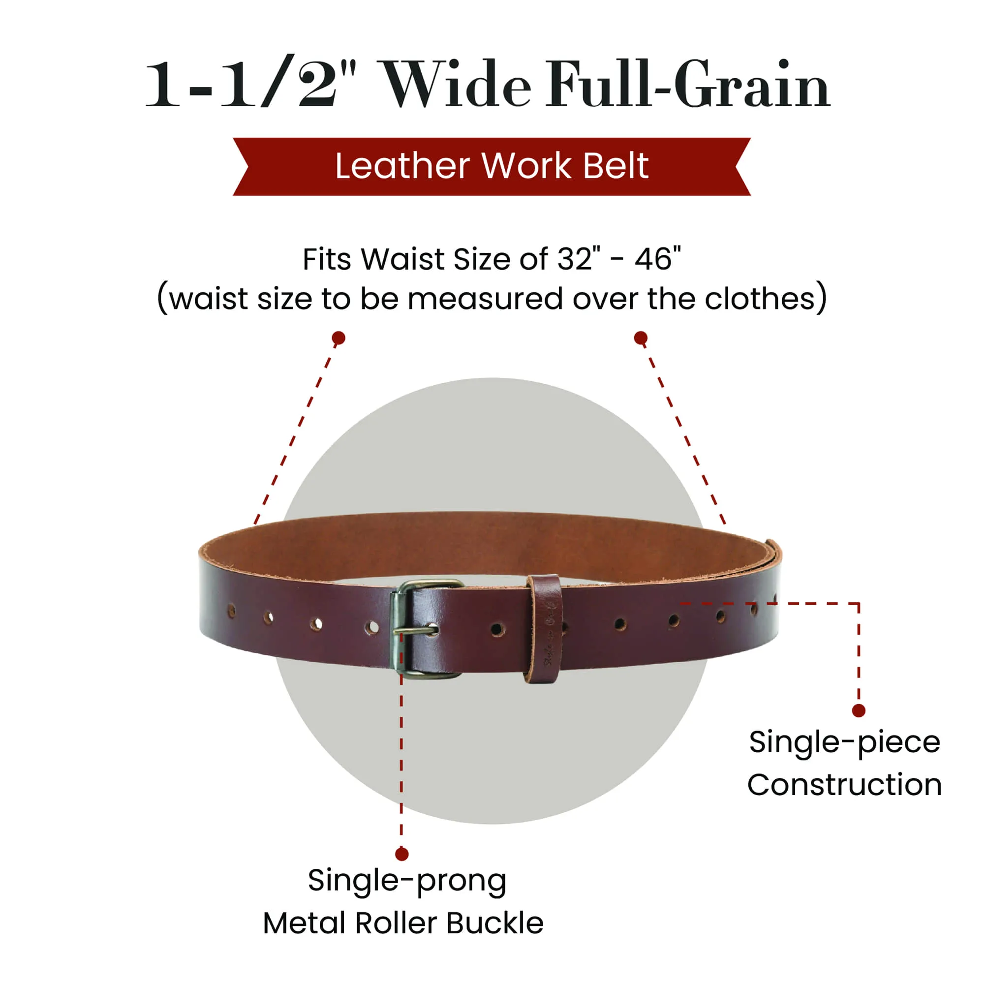 98051 - 1-1/2 Inch Wide Belt in Dark Tan Heavy Full Grain Leather | Style n Craft