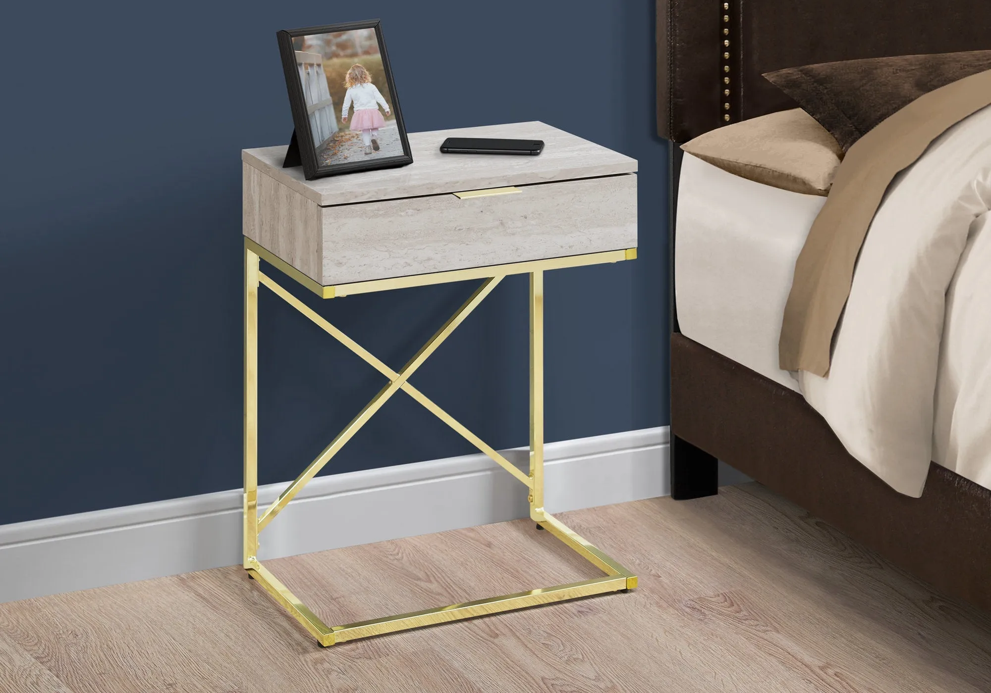 Accent Table - 24"H / Beige Marble / Gold Metal