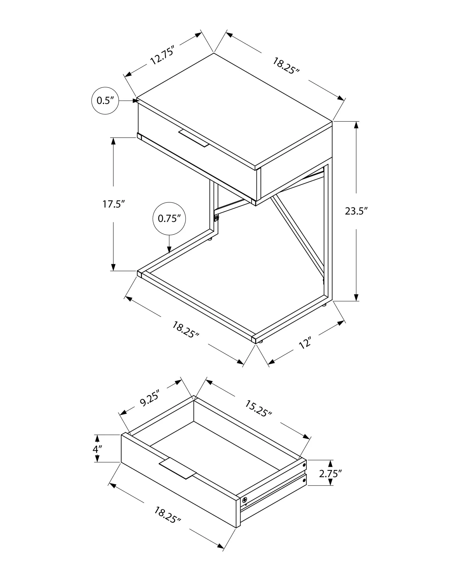 Accent Table - 24"H / Dark Taupe / Chrome Metal