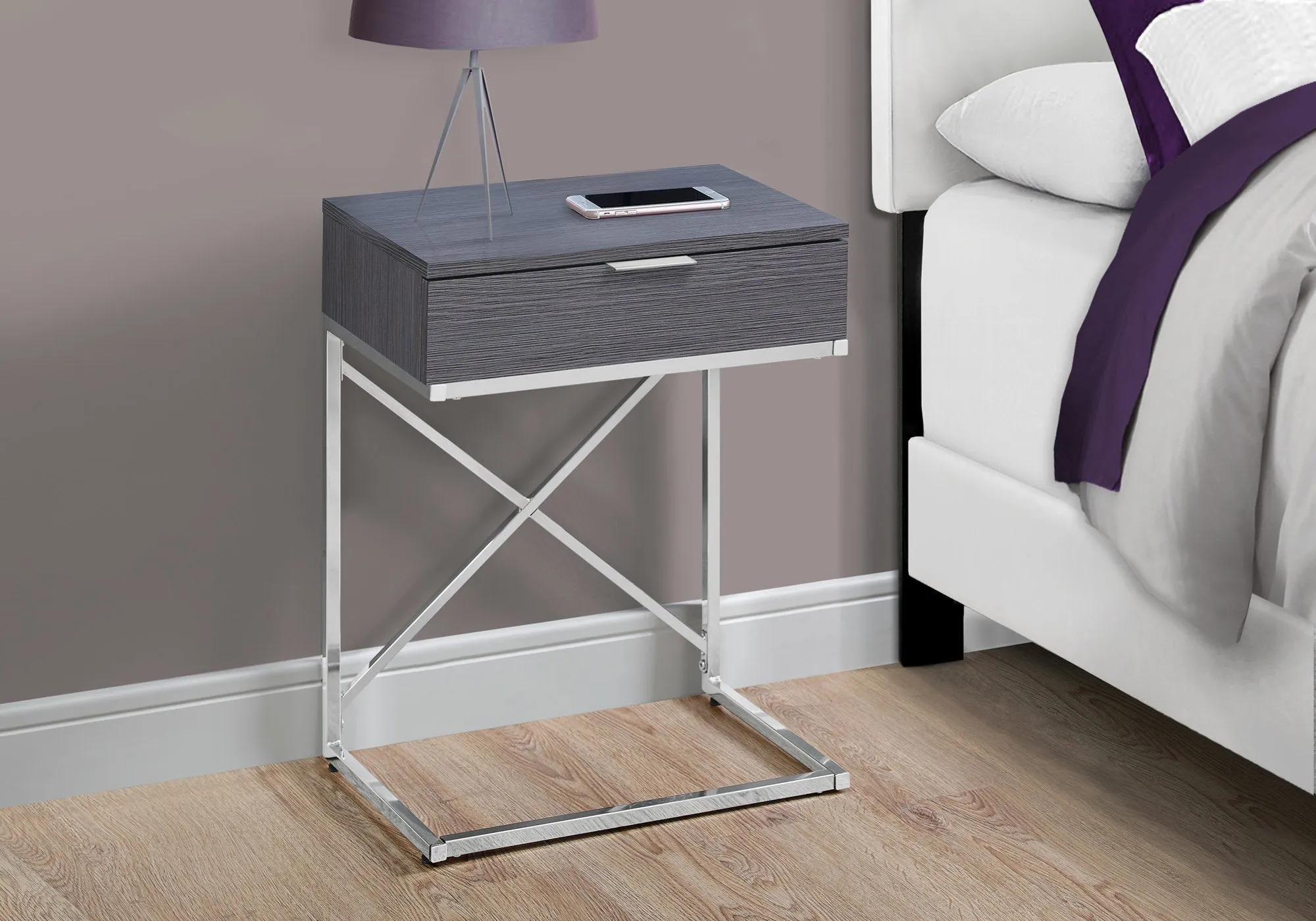 Accent Table - 24"H / Grey / Chrome Metal