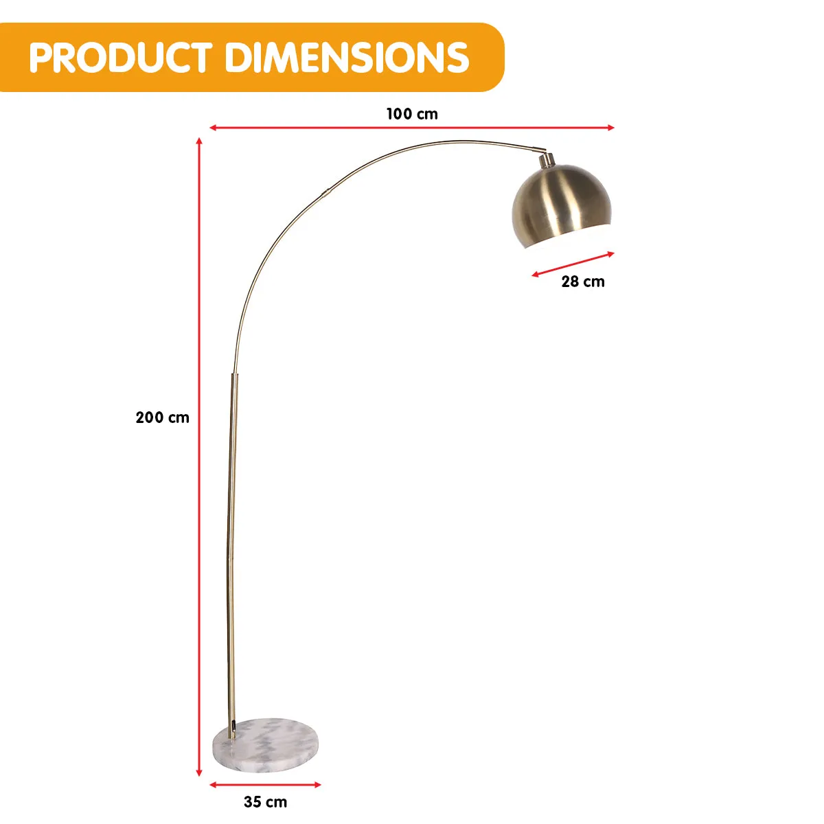 Adjustable Arc Floor Lamp, Brass Finish, Marble Base