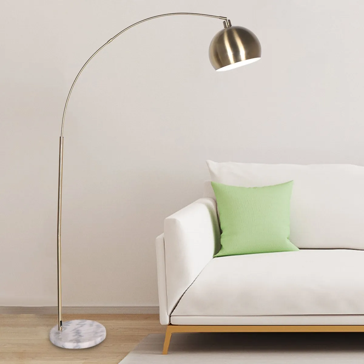 Adjustable Arc Floor Lamp, Brass Finish, Marble Base