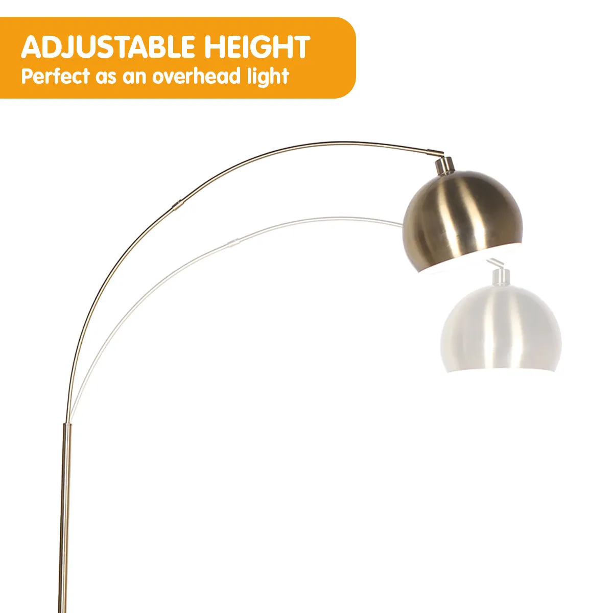 Adjustable Arc Floor Lamp, Brass Finish, Marble Base