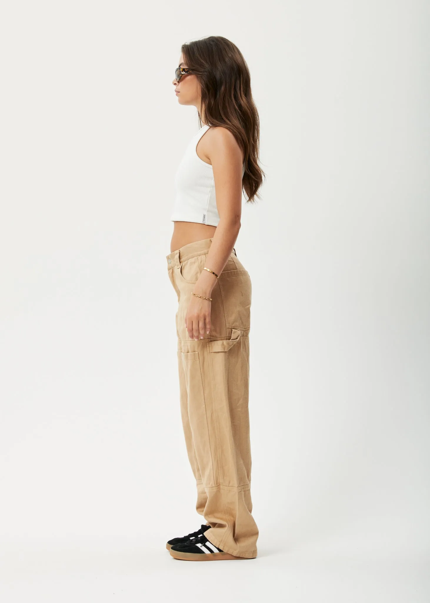 AFENDS Womens Sleepy Hollow Moss - Twill Carpenter Pants - Tan