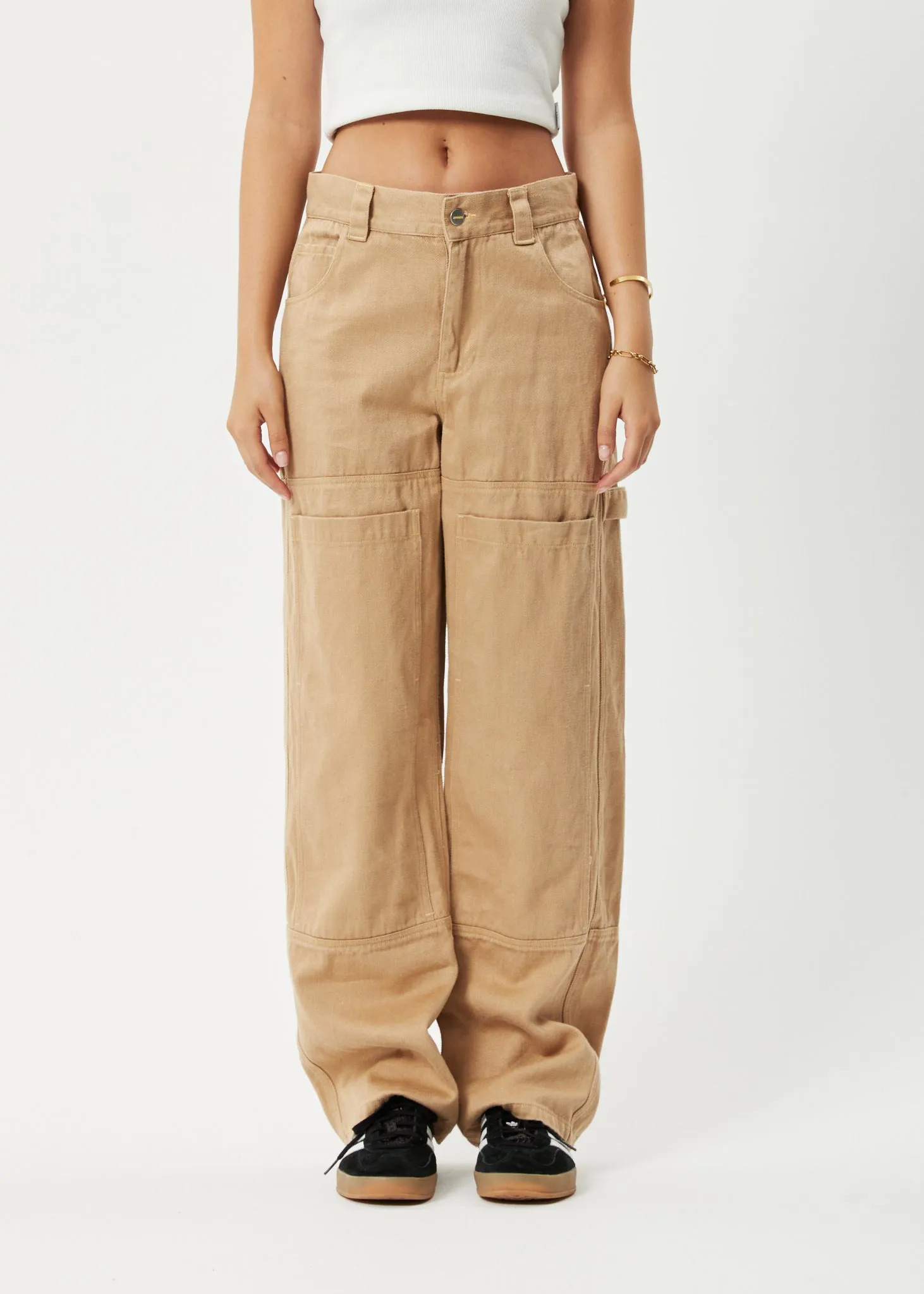 AFENDS Womens Sleepy Hollow Moss - Twill Carpenter Pants - Tan