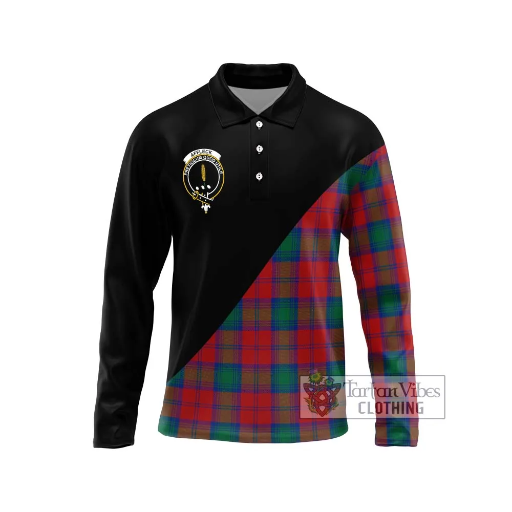 Affleck Tartan Long Sleeve Polo Shirt with Family Crest and Military Logo Style