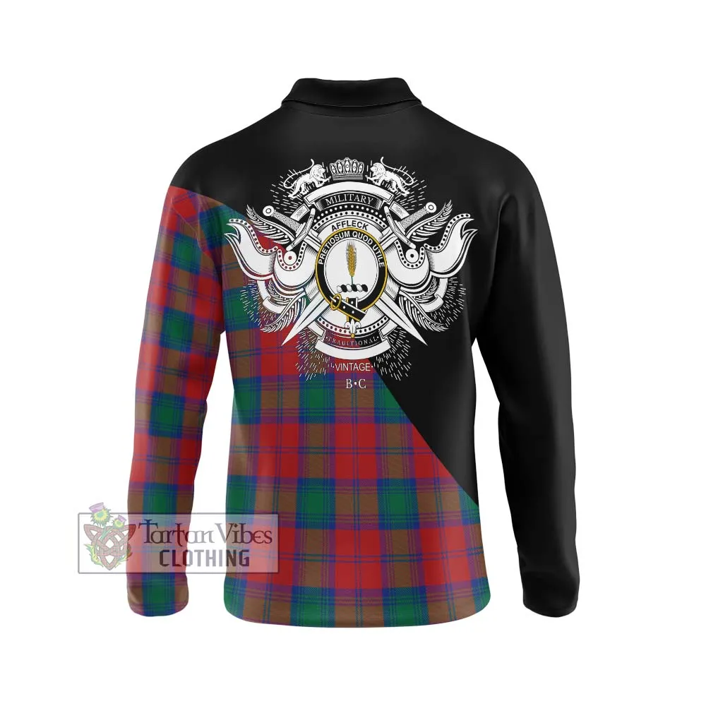 Affleck Tartan Long Sleeve Polo Shirt with Family Crest and Military Logo Style