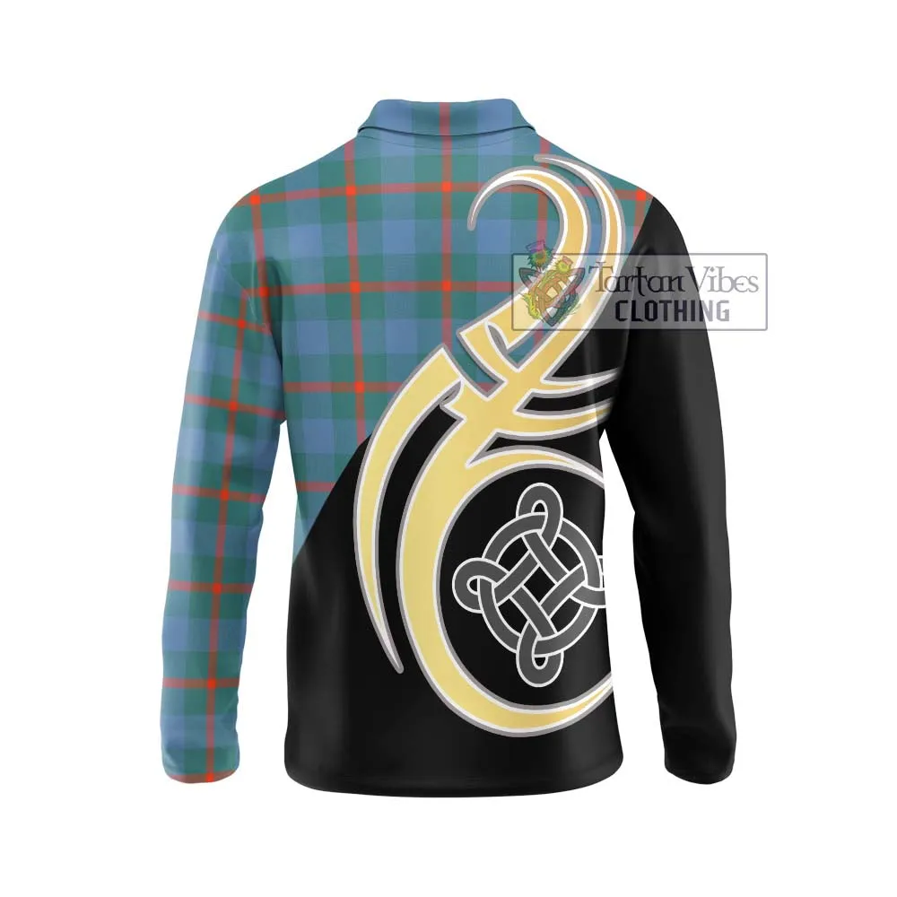 Agnew Ancient Tartan Long Sleeve Polo Shirt with Family Crest and Celtic Symbol Style