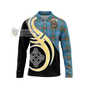 Agnew Ancient Tartan Long Sleeve Polo Shirt with Family Crest and Celtic Symbol Style