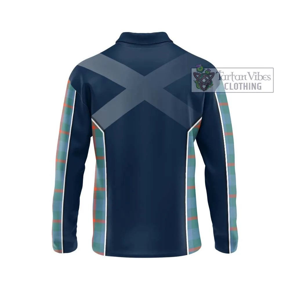 Agnew Ancient Tartan Long Sleeve Polo Shirt with Family Crest and Lion Rampant Vibes Sport Style