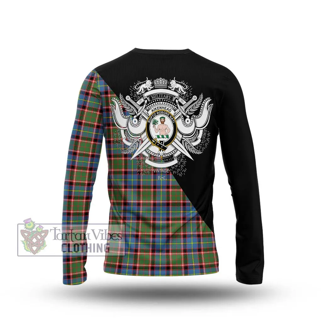 Aikenhead Tartan Long Sleeve T-Shirt with Family Crest and Military Logo Style