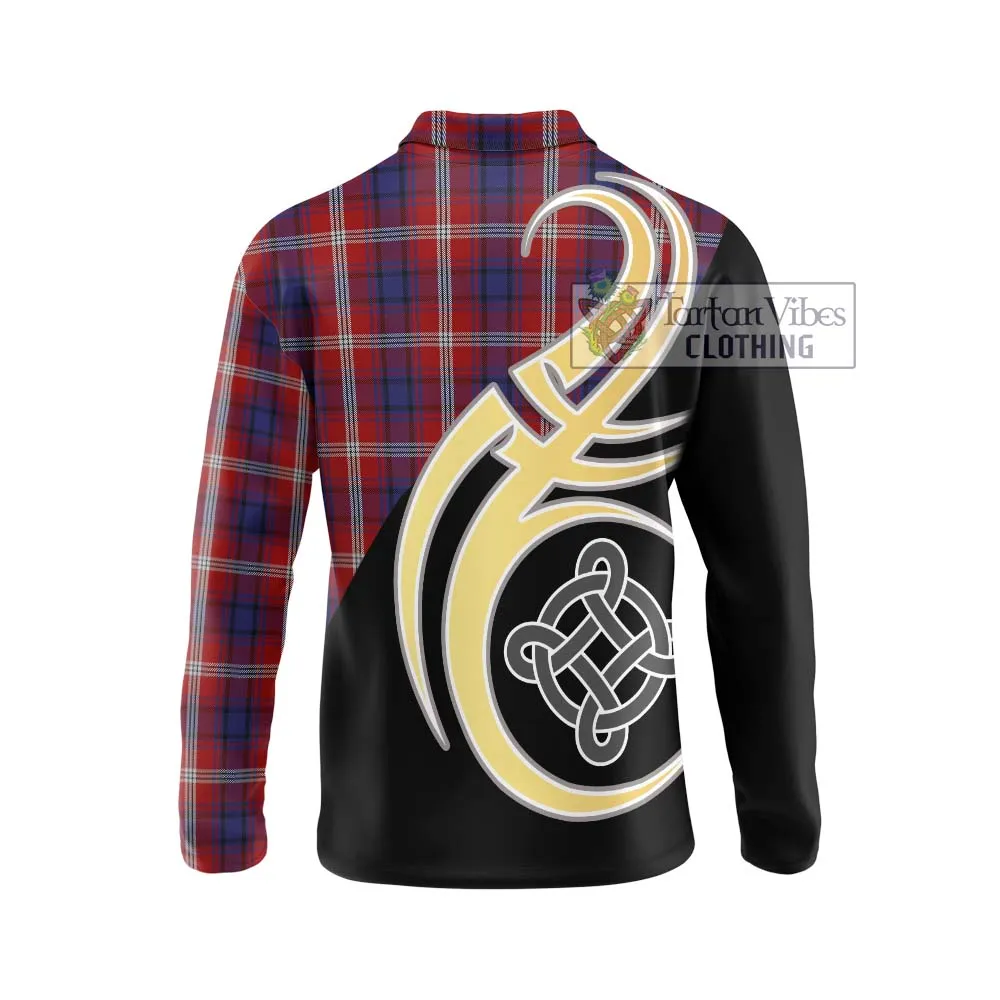 Ainslie Tartan Long Sleeve Polo Shirt with Family Crest and Celtic Symbol Style