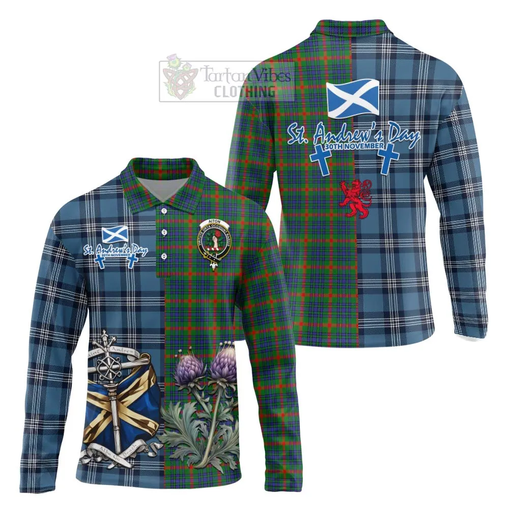 Aiton Tartan Long Sleeve Polo Shirt Happy St. Andrew's Day Half Tartan Style