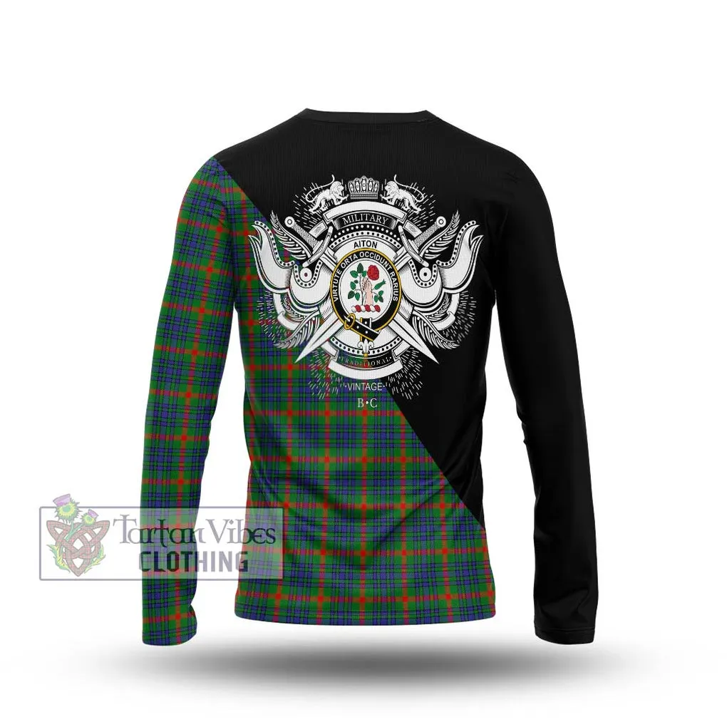 Aiton Tartan Long Sleeve T-Shirt with Family Crest and Military Logo Style