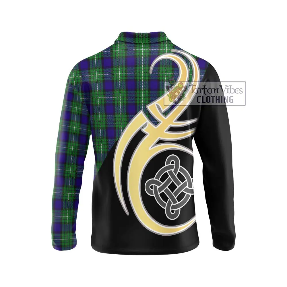 Alexander Tartan Long Sleeve Polo Shirt with Family Crest and Celtic Symbol Style