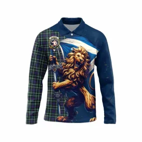 Allardice Tartan Family Crest Long Sleeve Polo Shirt with Scottish Majestic Lion