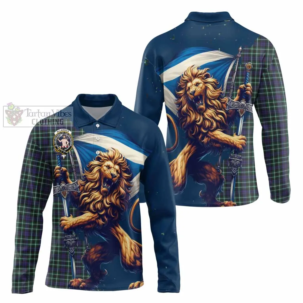 Allardice Tartan Family Crest Long Sleeve Polo Shirt with Scottish Majestic Lion