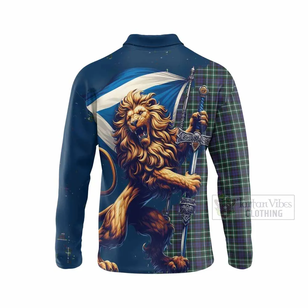 Allardice Tartan Family Crest Long Sleeve Polo Shirt with Scottish Majestic Lion