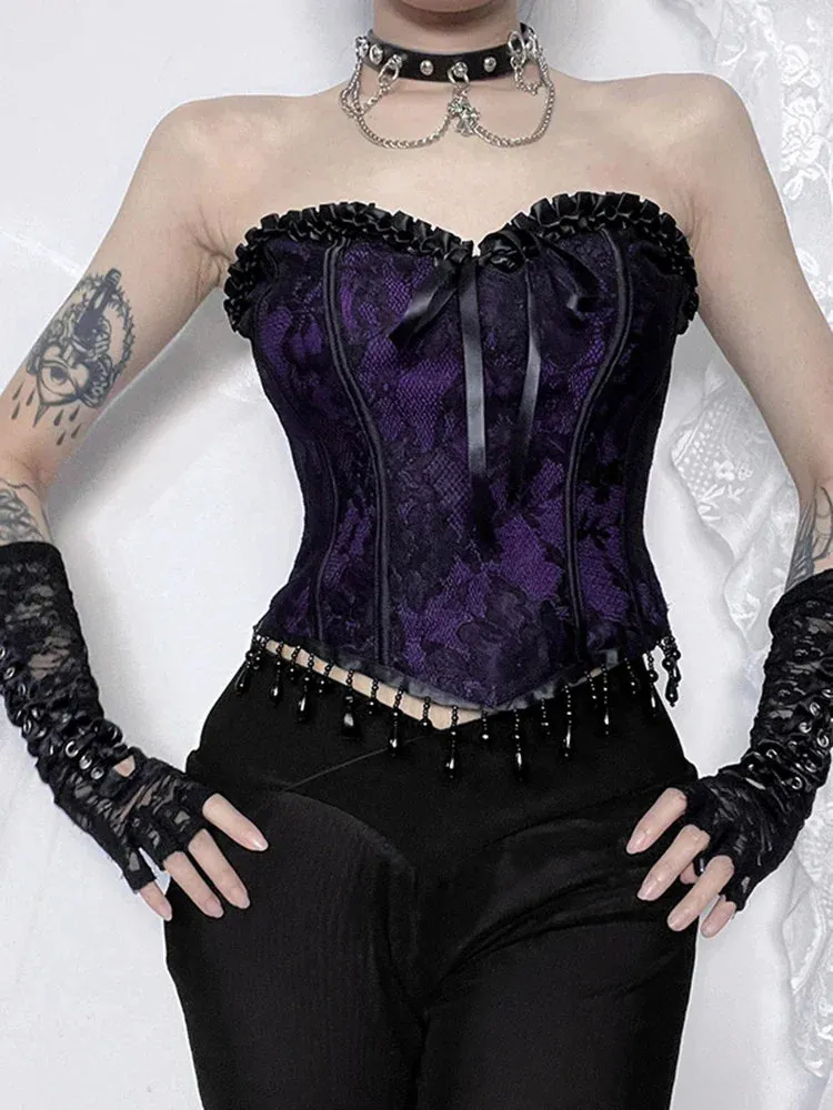 AltGoth Aesthetic Gothic Purple Vest – Vintage Cyber Punk Tassel Bandage Crop Tank Top, Y2K Indie Streetwear for Women