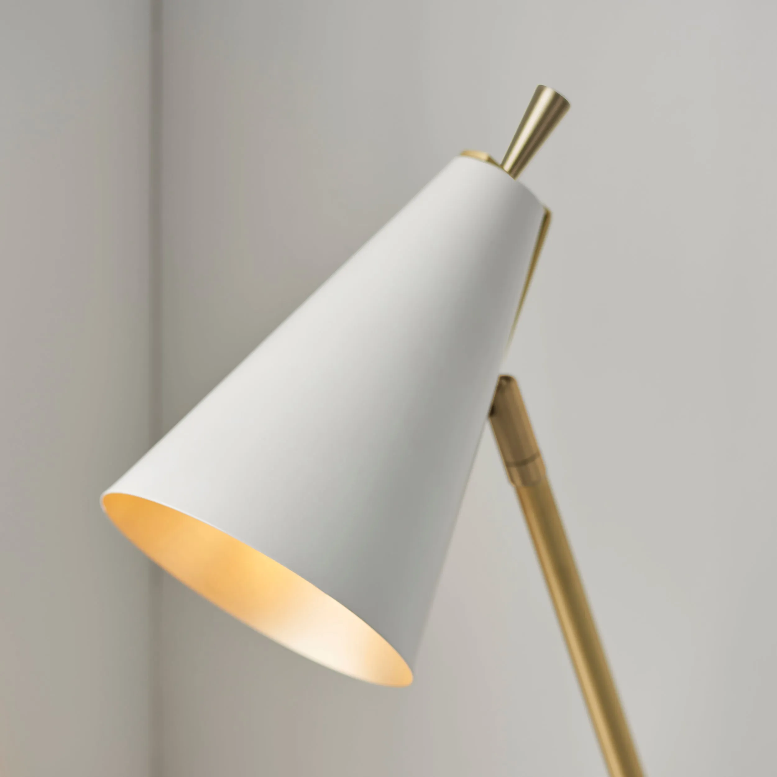 Amos Bachelor Table Lamp Satin Brass & White