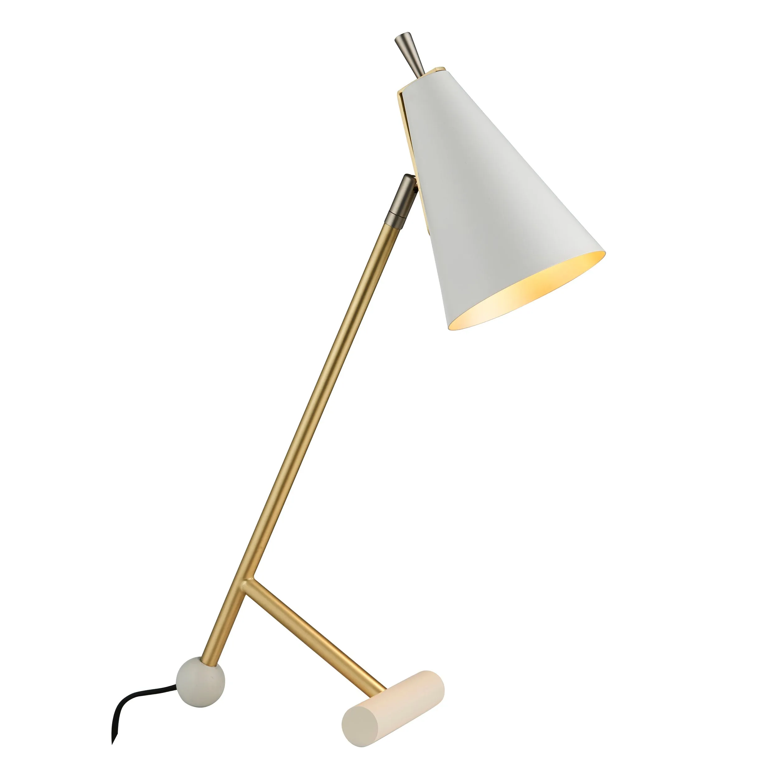 Amos Bachelor Table Lamp Satin Brass & White