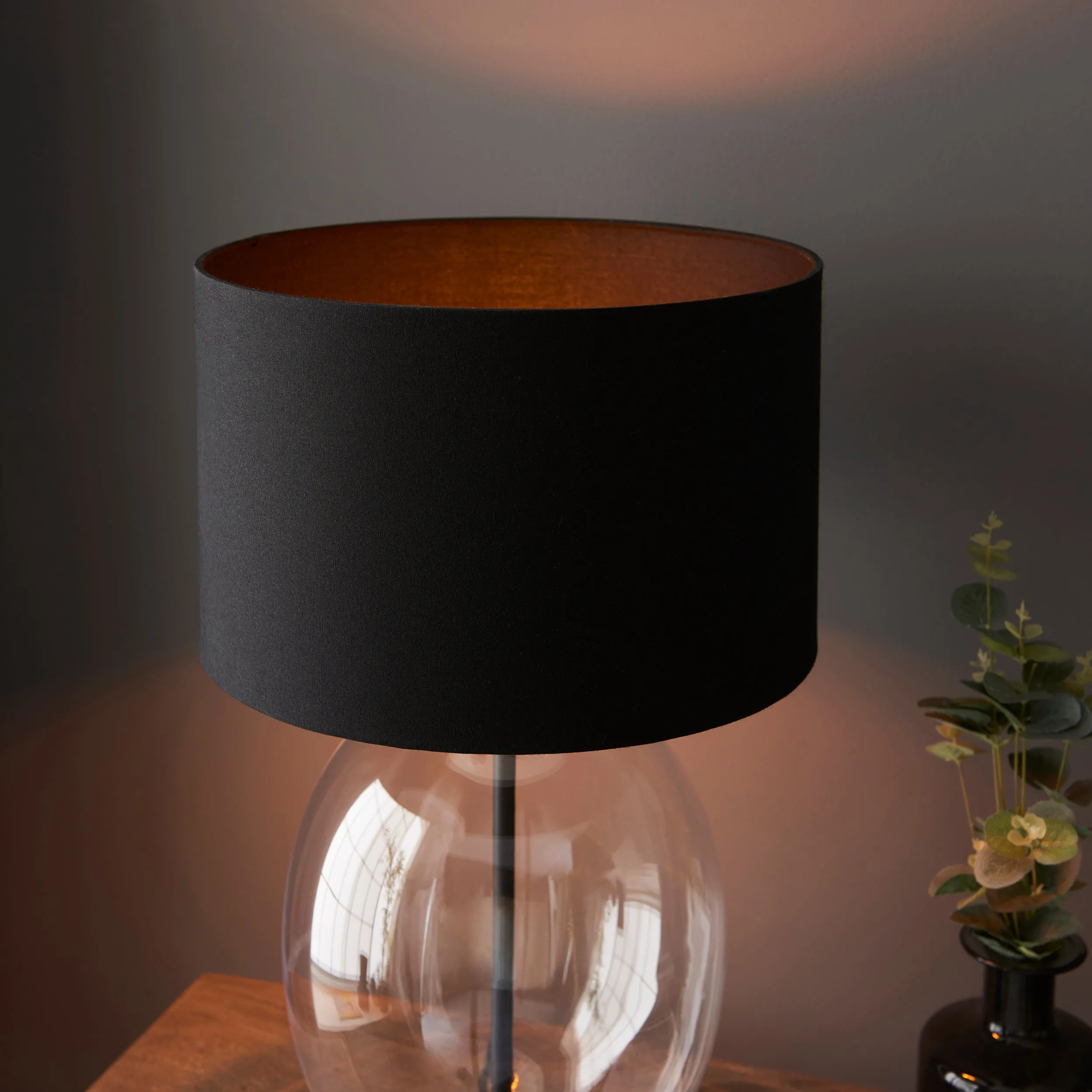 Amos Ovate Table Lamp Clear Glass with Black Shade