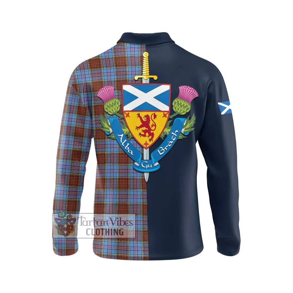 Anderson Modern Tartan Long Sleeve Polo Shirt Alba with Scottish Lion Royal Arm Half Style