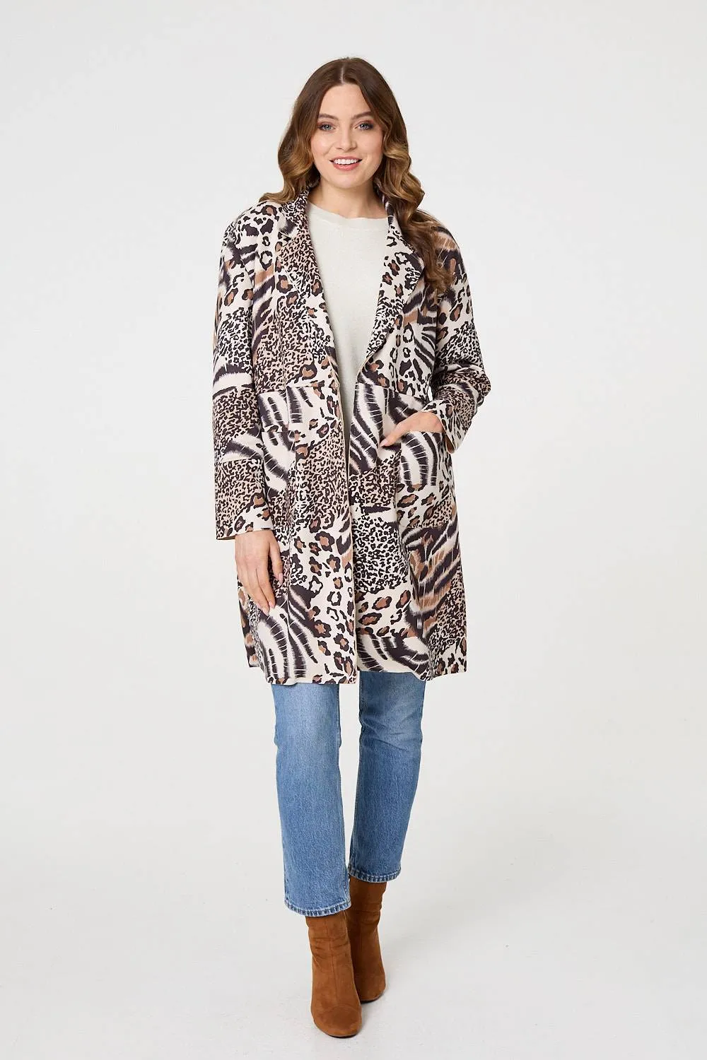 Animal Print Longline Blazer Coat