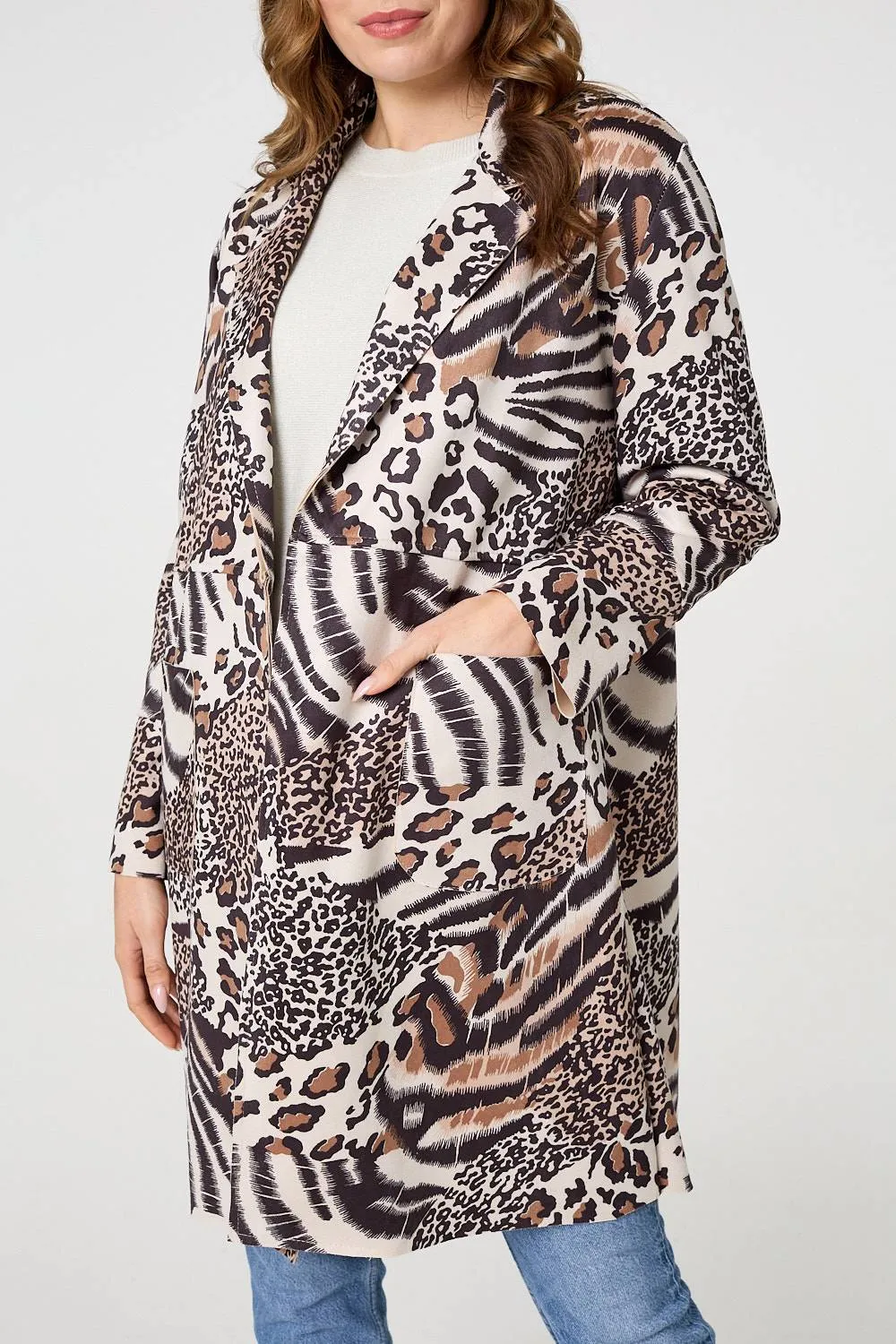 Animal Print Longline Blazer Coat