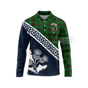 Anstruther Tartan Long Sleeve Polo Shirt Featuring Thistle and Scotland Map