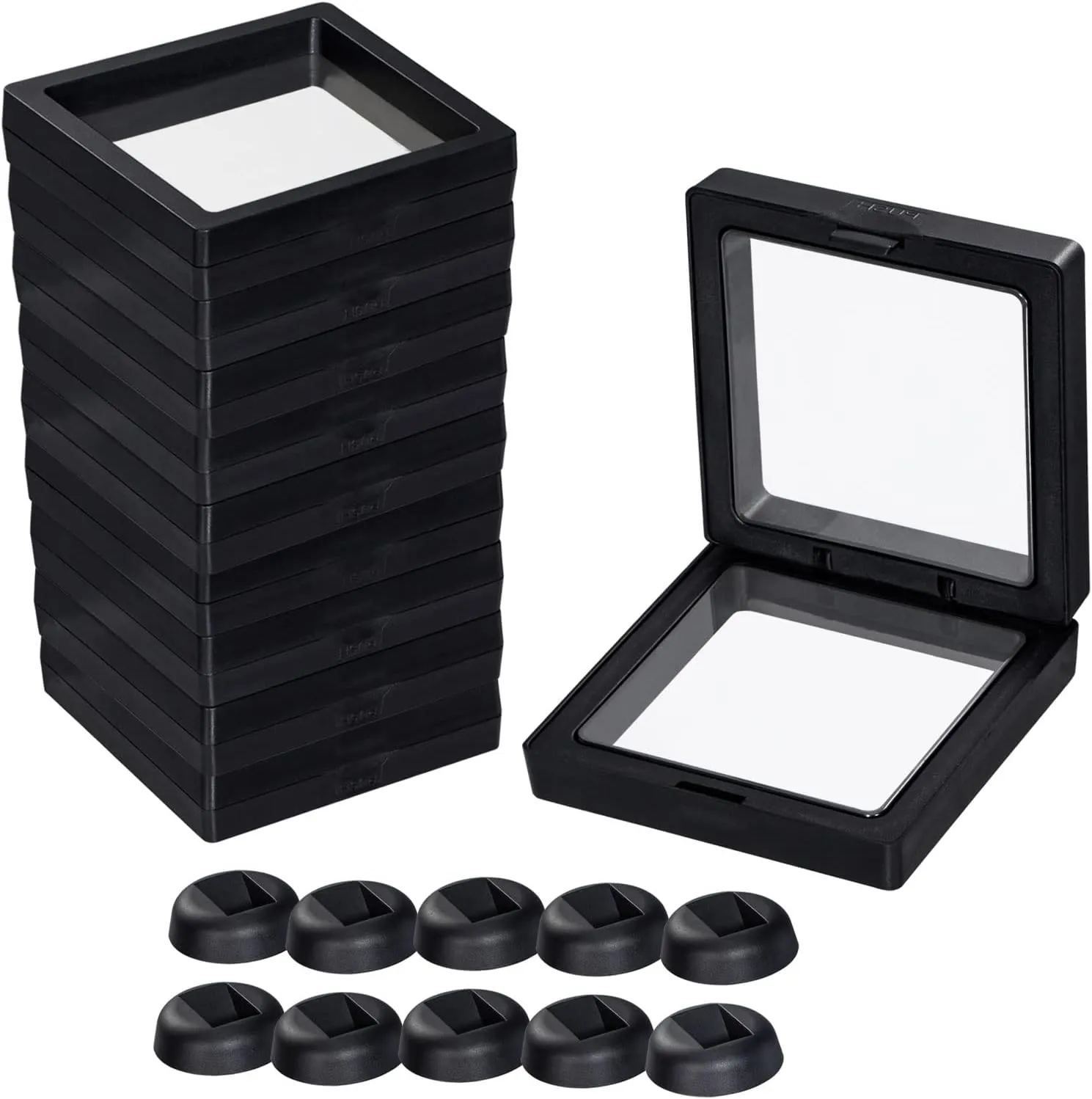 Anyhouz Jewelry Storage 10PCS Black with Base Set 3D Floating Display Case Stands Holder Suspension Storage for Pendant Necklace Bracelet Ring Coin Pin Gift Jewelry Box 9x9cm