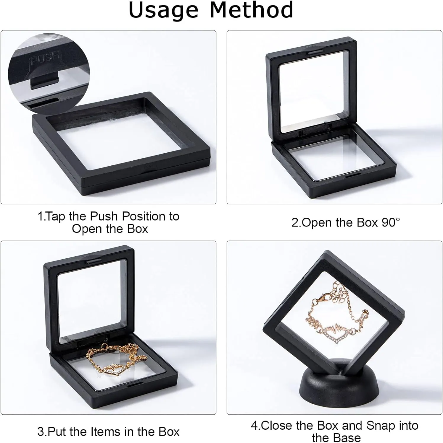 Anyhouz Jewelry Storage 10PCS Black with Base Set 3D Floating Display Case Stands Holder Suspension Storage for Pendant Necklace Bracelet Ring Coin Pin Gift Jewelry Box 9x9cm