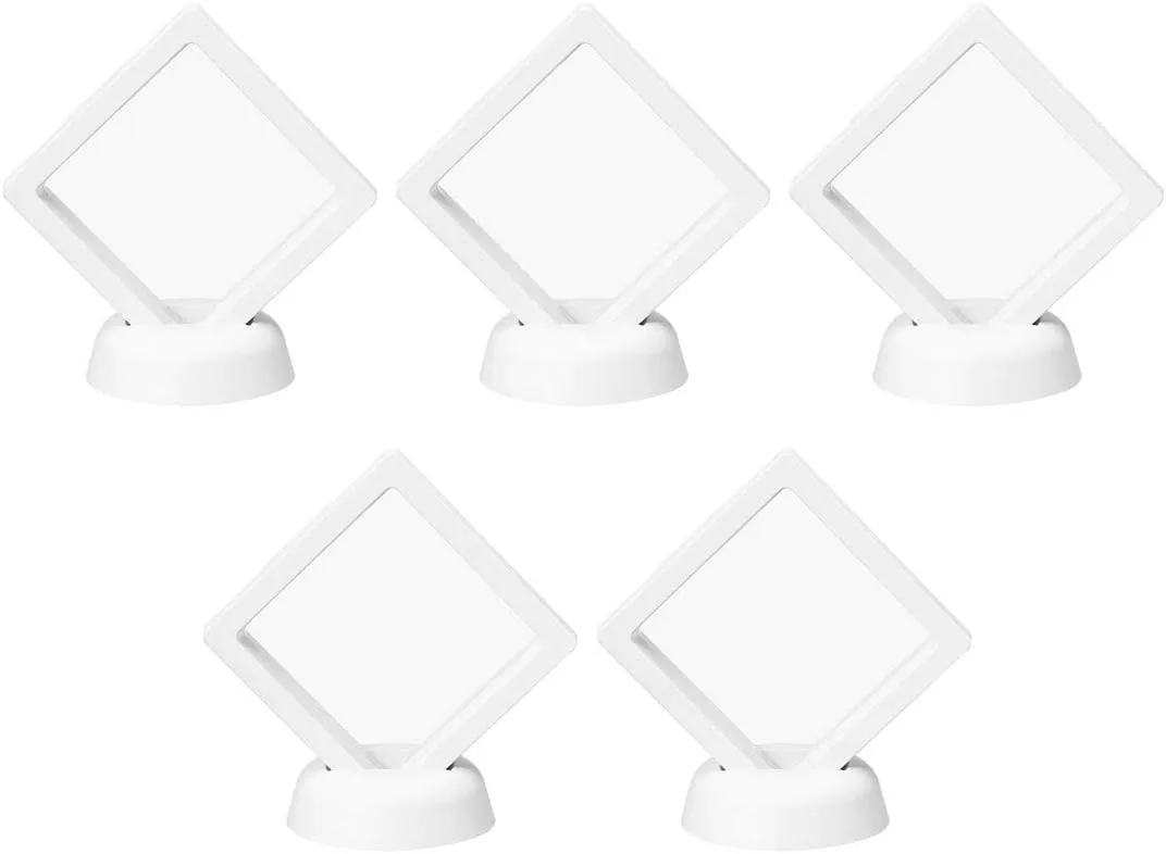 Anyhouz Jewelry Storage 10PCS White with Base Set 3D Floating Display Case Stands Holder Suspension Storage for Pendant Necklace Bracelet Ring Coin Pin Gift Jewelry Box 7x7cm