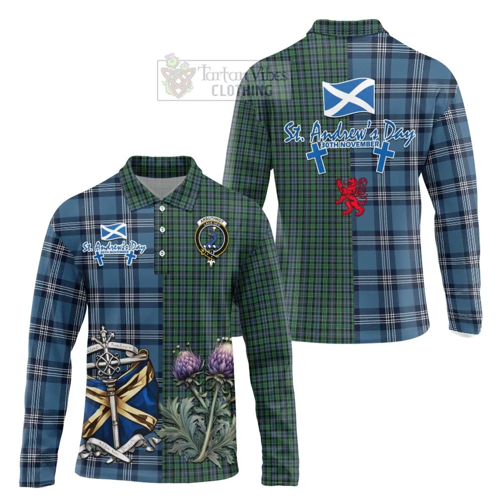 Arbuthnot Tartan Long Sleeve Polo Shirt Happy St. Andrew's Day Half Tartan Style