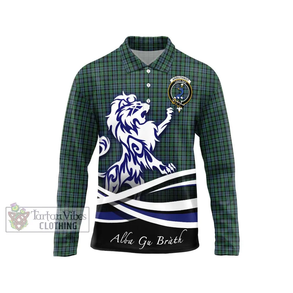 Arbuthnot Tartan Long Sleeve Polo Shirt with Alba Gu Brath Regal Lion Emblem