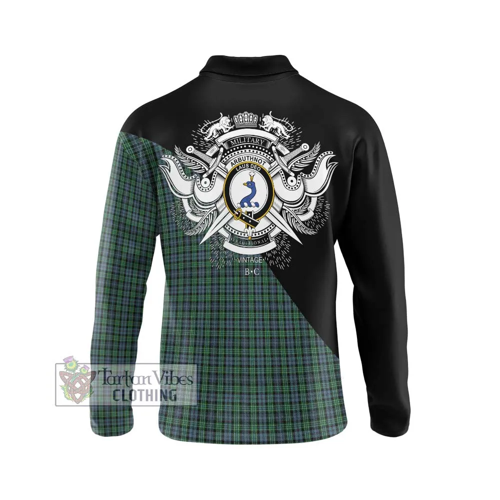 Arbuthnot Tartan Long Sleeve Polo Shirt with Family Crest and Military Logo Style