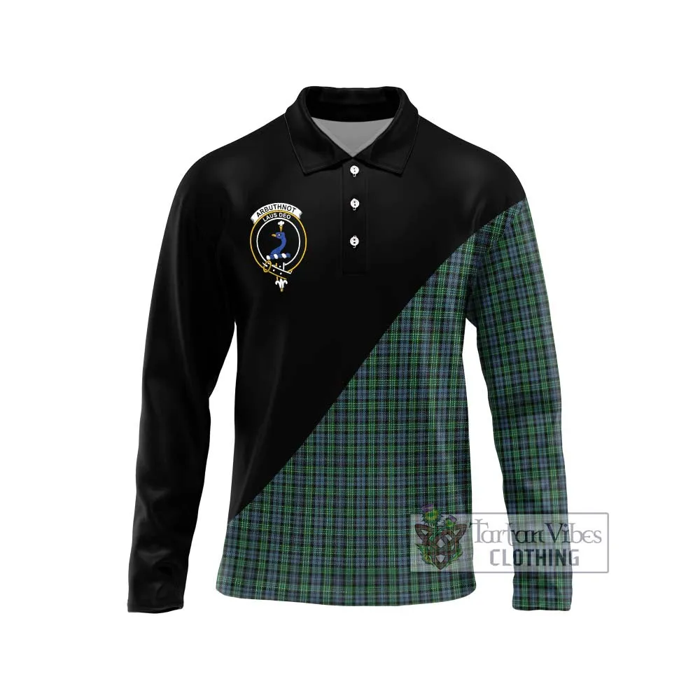 Arbuthnot Tartan Long Sleeve Polo Shirt with Family Crest and Military Logo Style