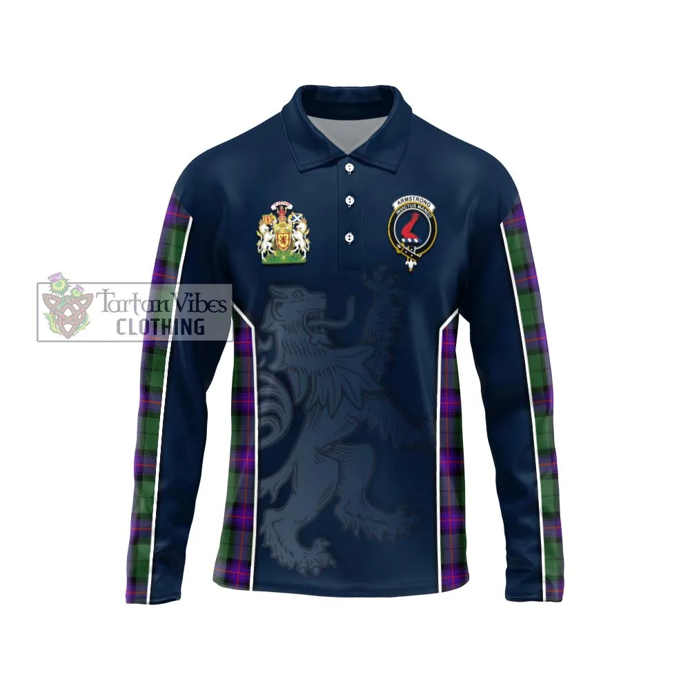 Armstrong Modern Tartan Long Sleeve Polo Shirt with Family Crest and Lion Rampant Vibes Sport Style