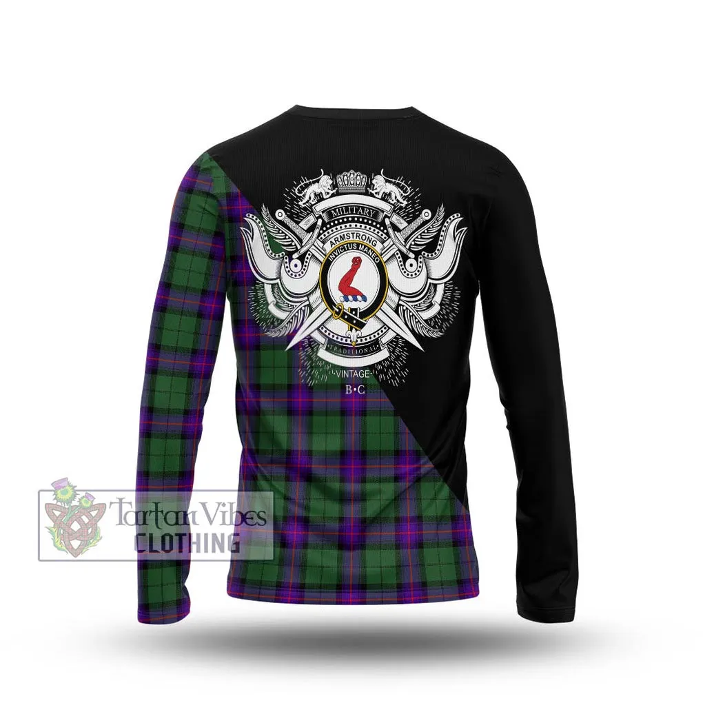 Armstrong Modern Tartan Long Sleeve T-Shirt with Family Crest and Military Logo Style